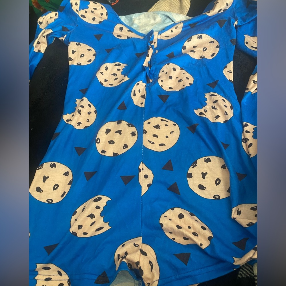 Long Sleeve - Cookie Patterned Blue Romper